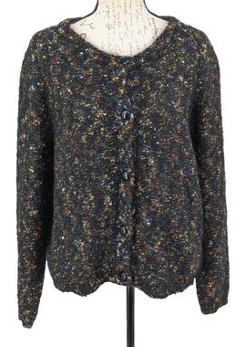 Mohair Blend Cardigan Sweater LARGE Black Multi Tweed Grunge Edgy Acadamia